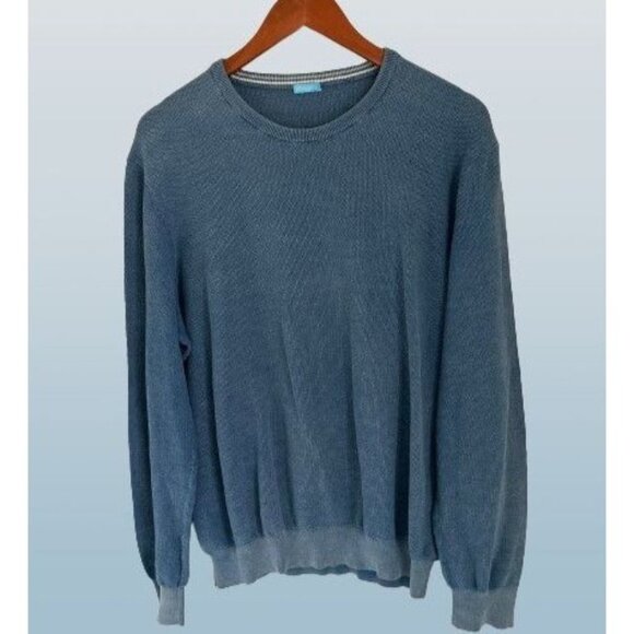 J. McLaughlin Crewneck Waffled Cotton Washed Blue Long sleeve sweater Size Large - Picture 1 of 9